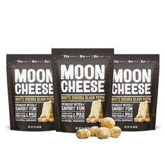 Moon Cheese Bites White Chedda Black Peppa pack: protein-rich on-the-go snack for busy days.