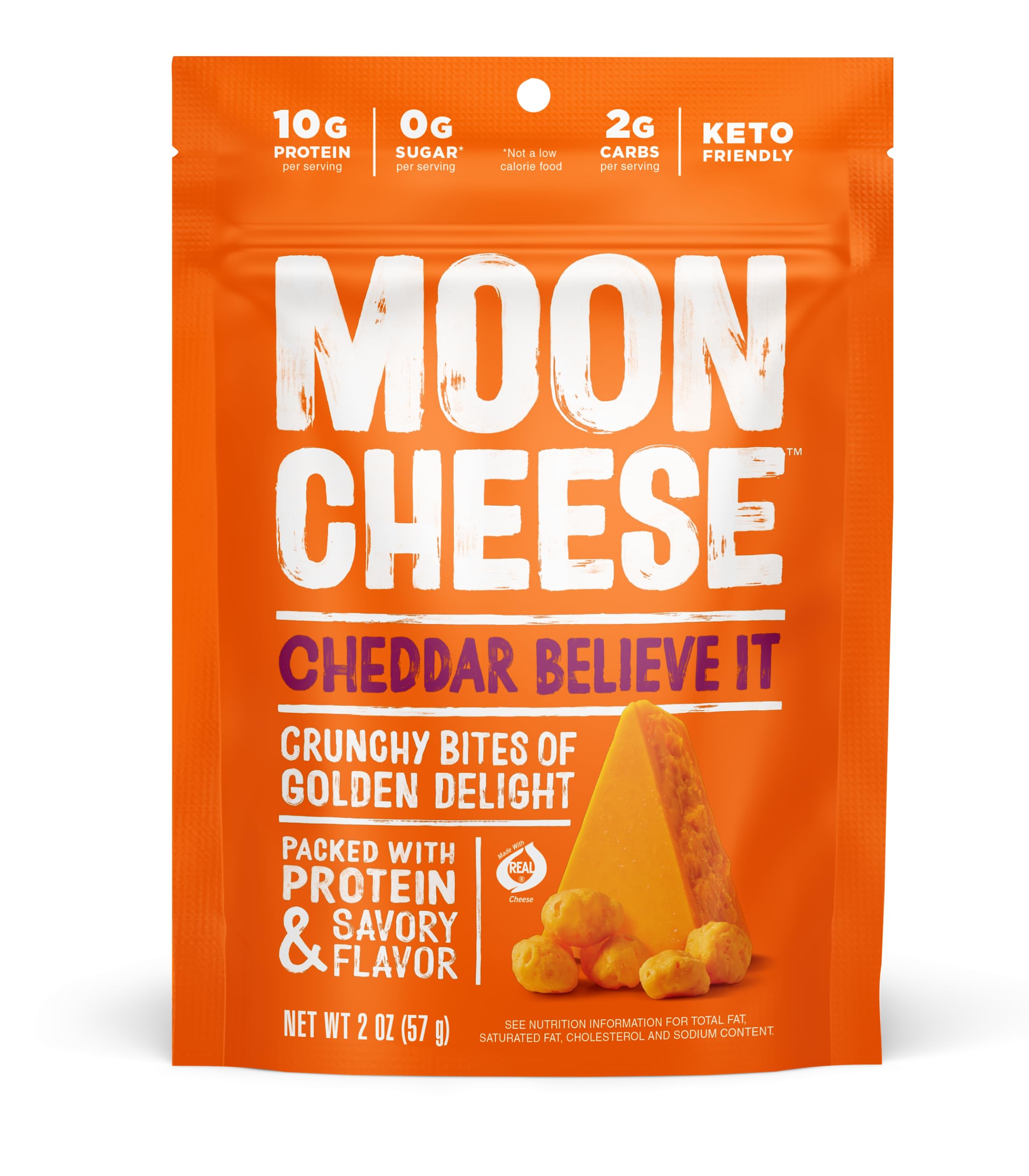 Moon Cheese crisp texture close-up, real cheese flavor.