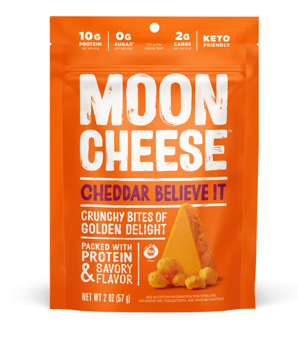Moon Cheese crisp texture close-up, real cheese flavor.