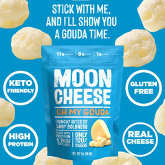 Moon Cheese Oh My Gouda 2-pack—packaging for convenient pantry snacking.