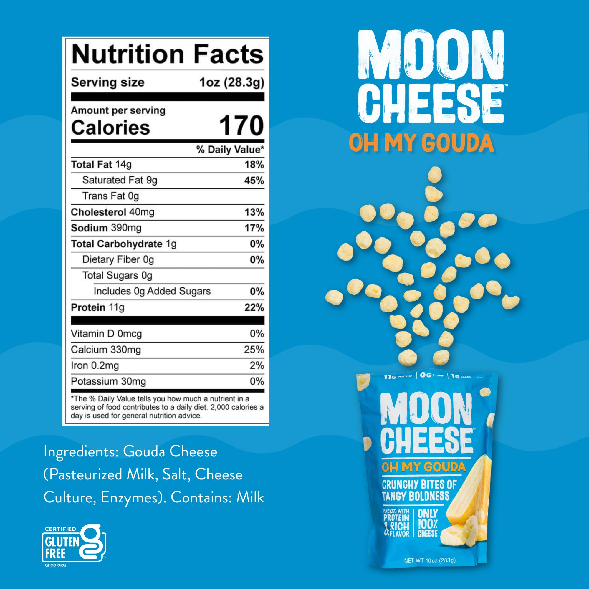 Moon Cheese Gouda bites—gluten-free, low-carb snack for mindful munching.