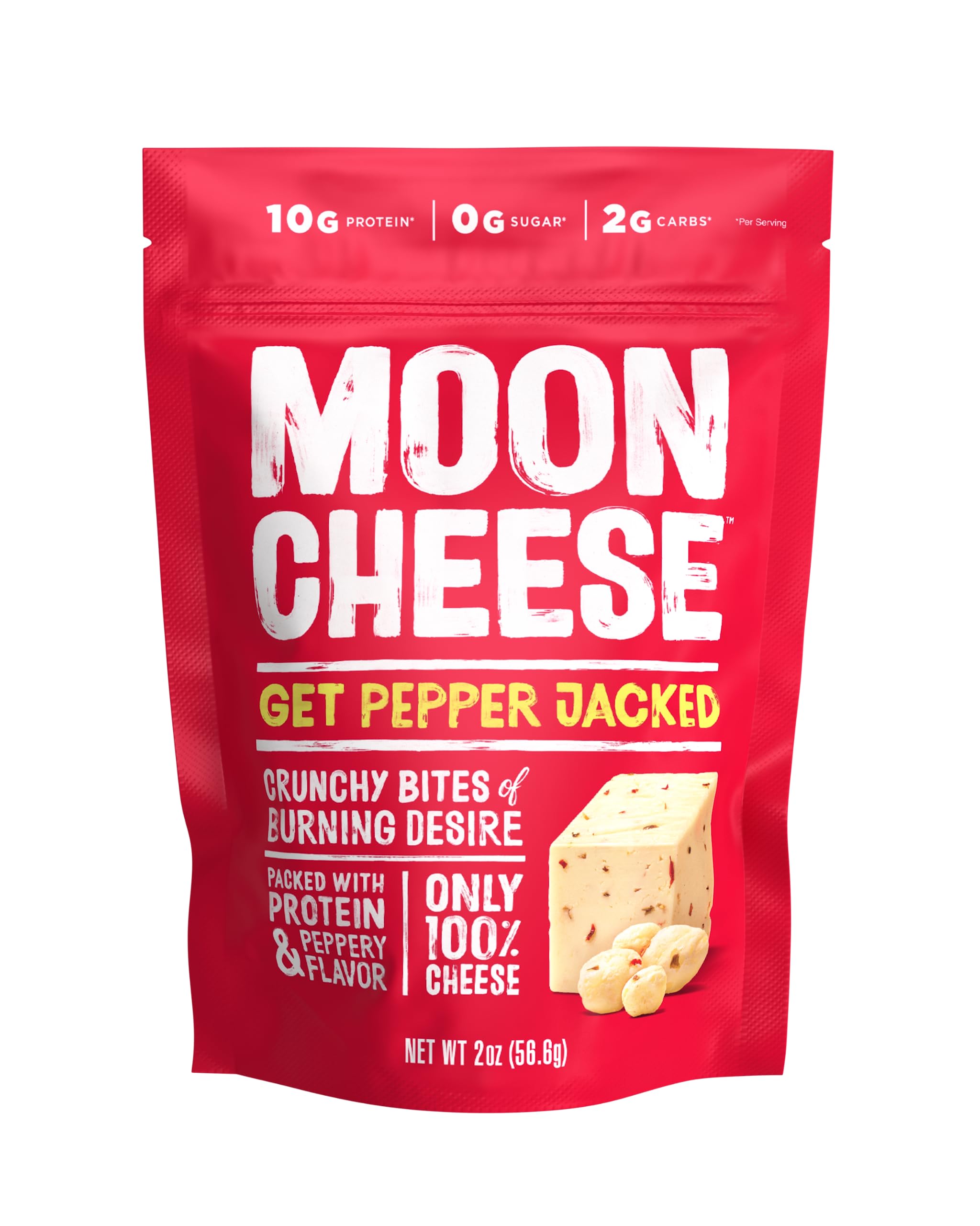Moon Cheese resealable pouch on-the-go snack, convenient protein.