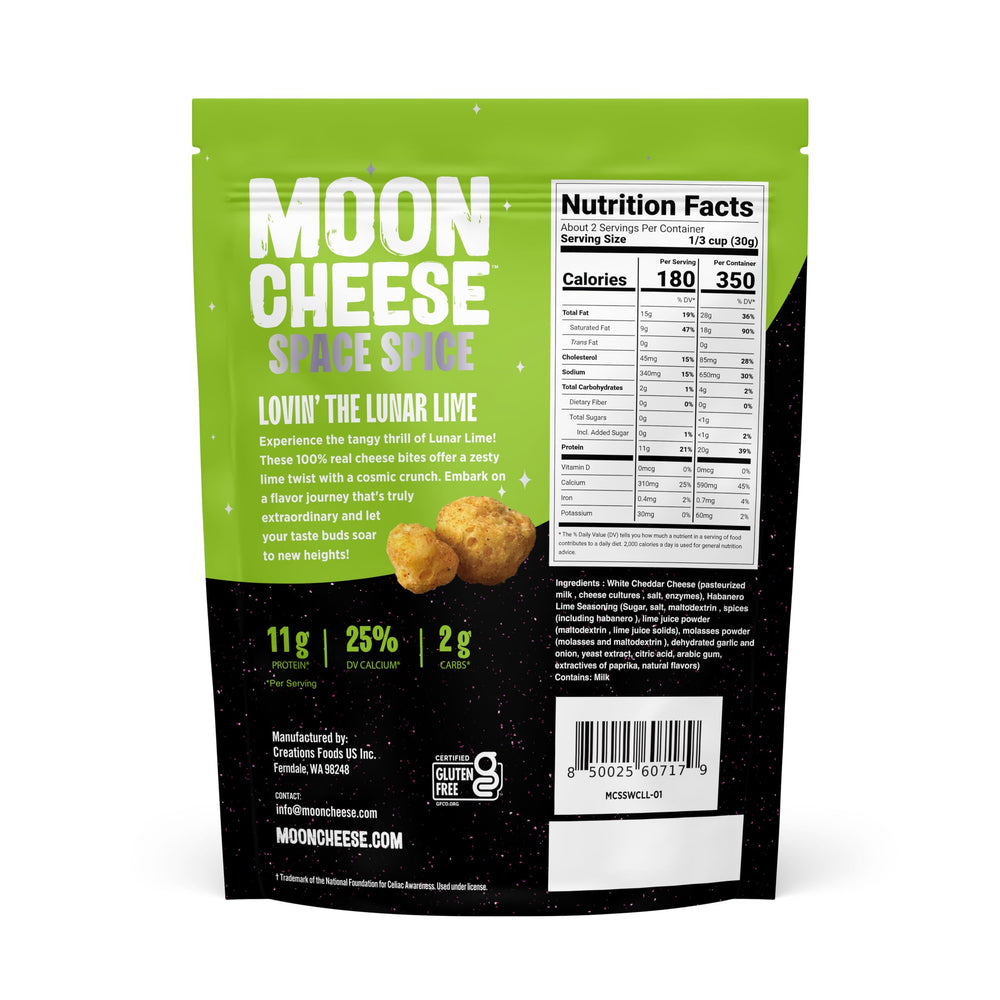 Moon Cheese Space Spice crunchy bite close-up — keto texture.