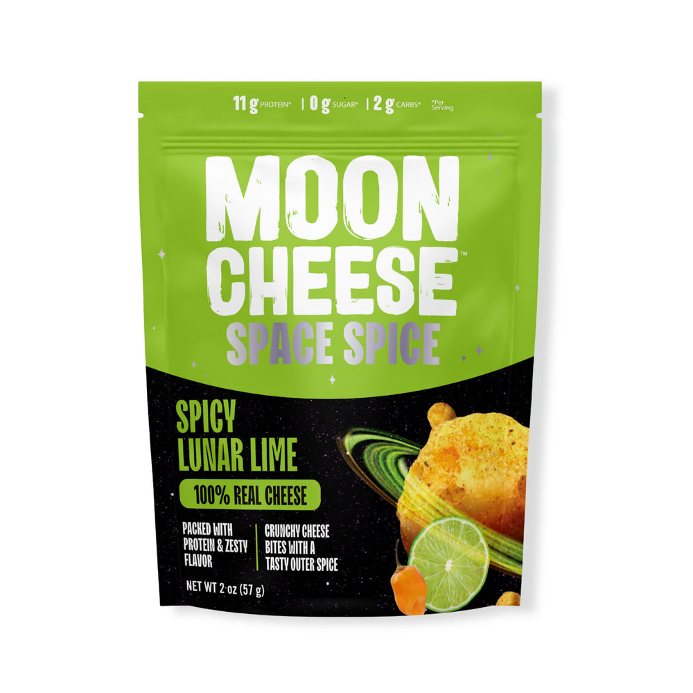 Moon Cheese Space Spice packaging trio bags — convenient gluten-free snack.