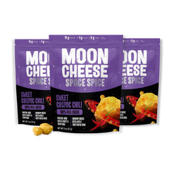 Moon Cheese Space Spice packaging highlights a protein-packed on-the-go snack.