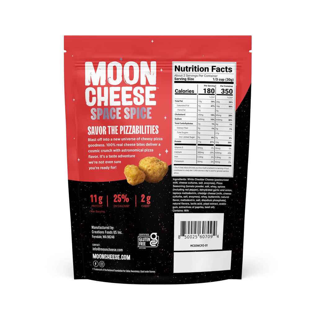 Moon Cheese Space Spice bites close-up highlighting savory crunch