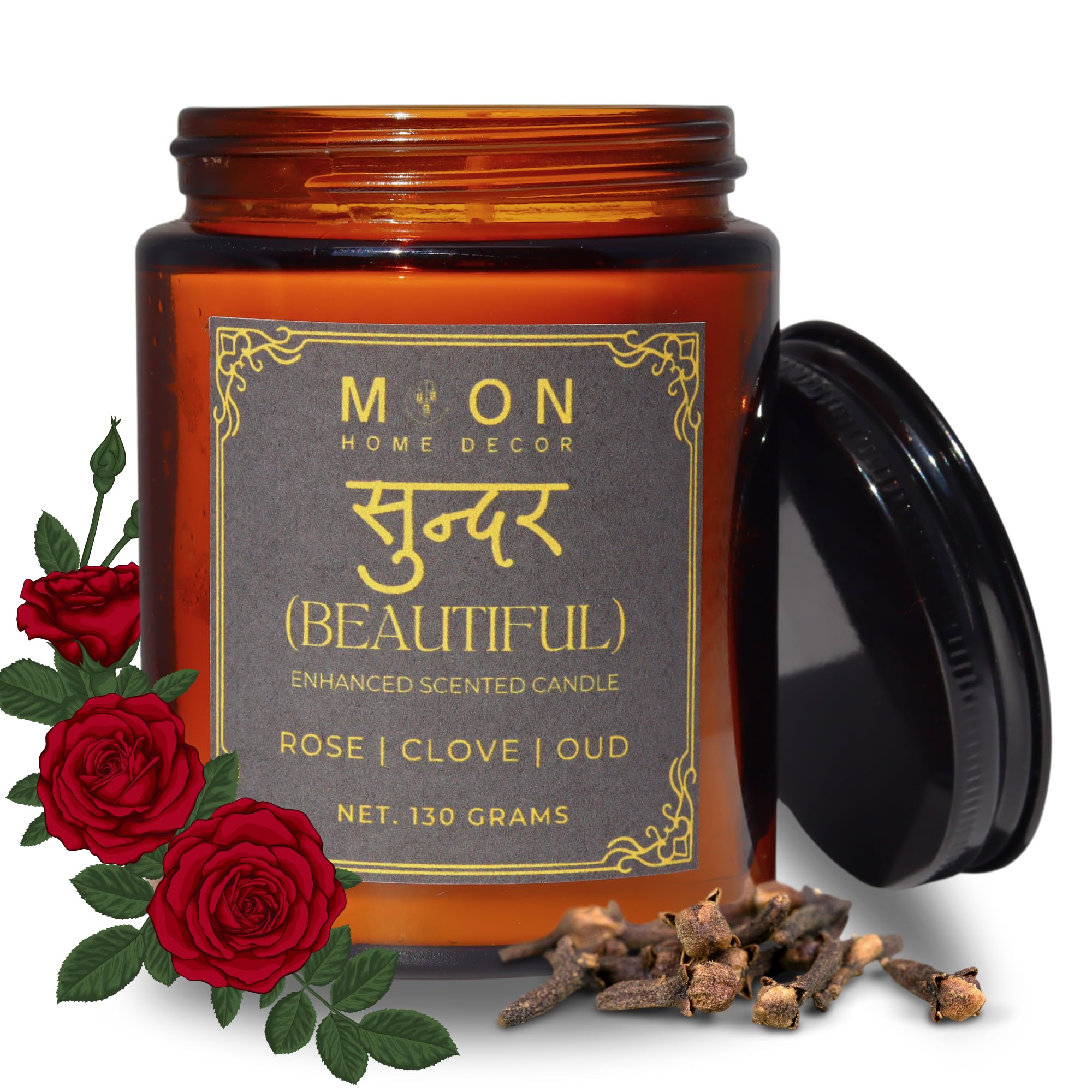 Moon Home Decor Aromatherapy Candle with Rose-Clove-Oud glow for luxurious ambiance.