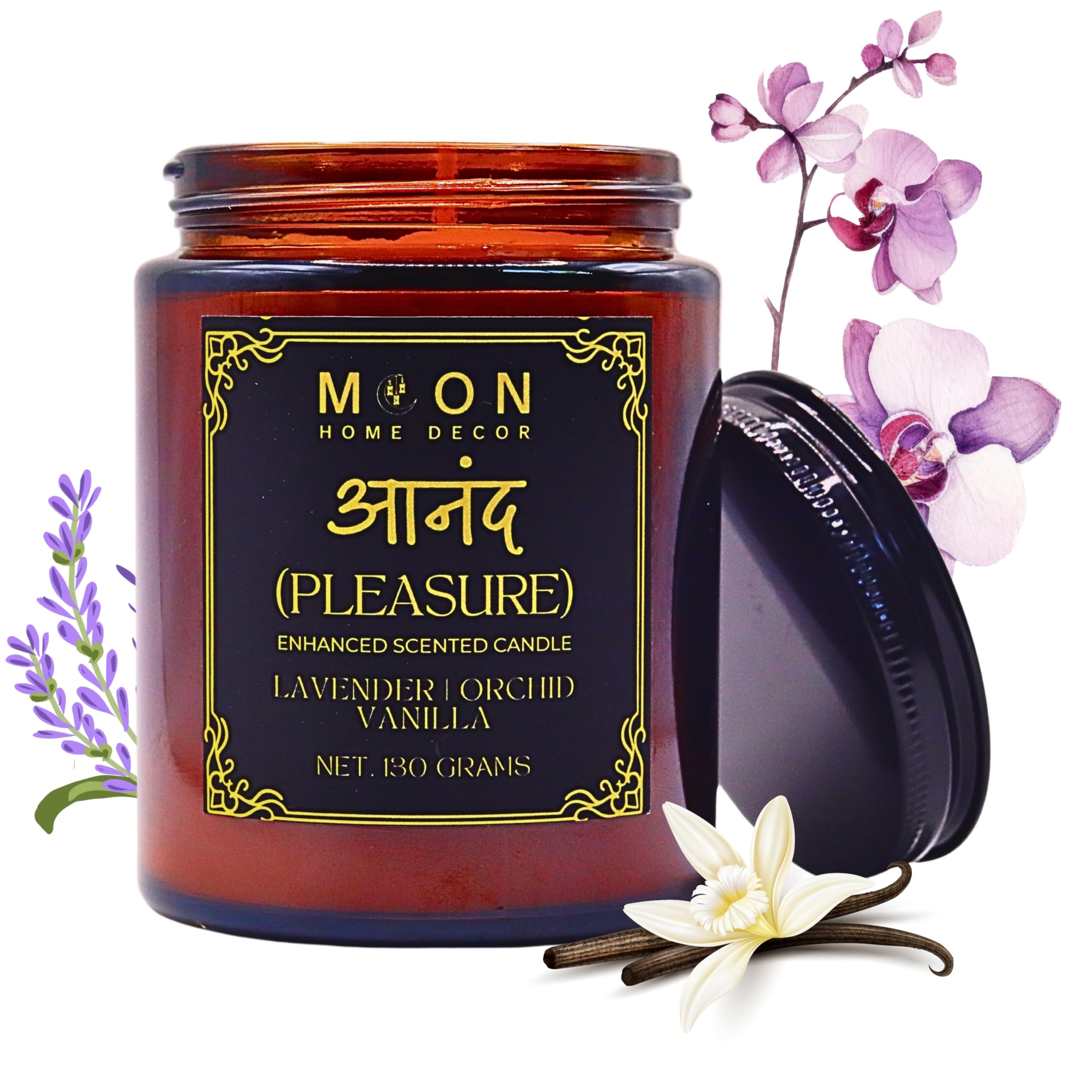 Moon Home Decor Aromatherapy Candle close-up of lavender and orchid notes for calming ambience.
