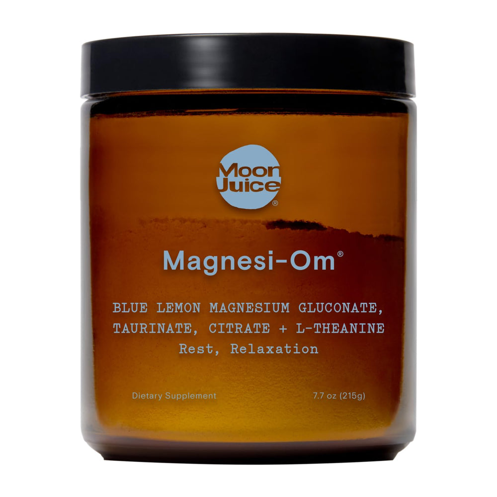 Moon Juice Magnesi-om Blue Lemon Jar top view, ideal daily powder for flavorful magnesium use