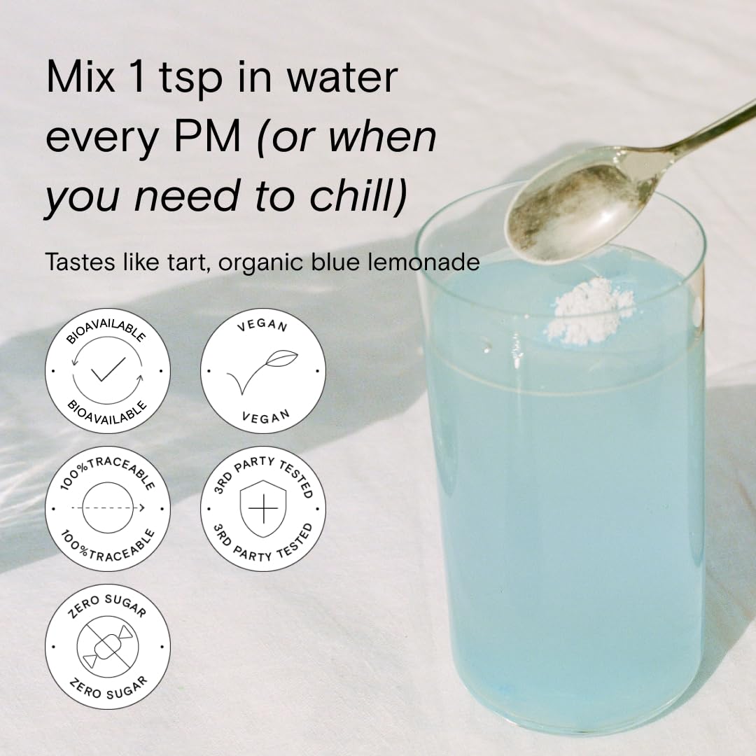 Moon Juice Magnesi-Om blue lemonade in a glass