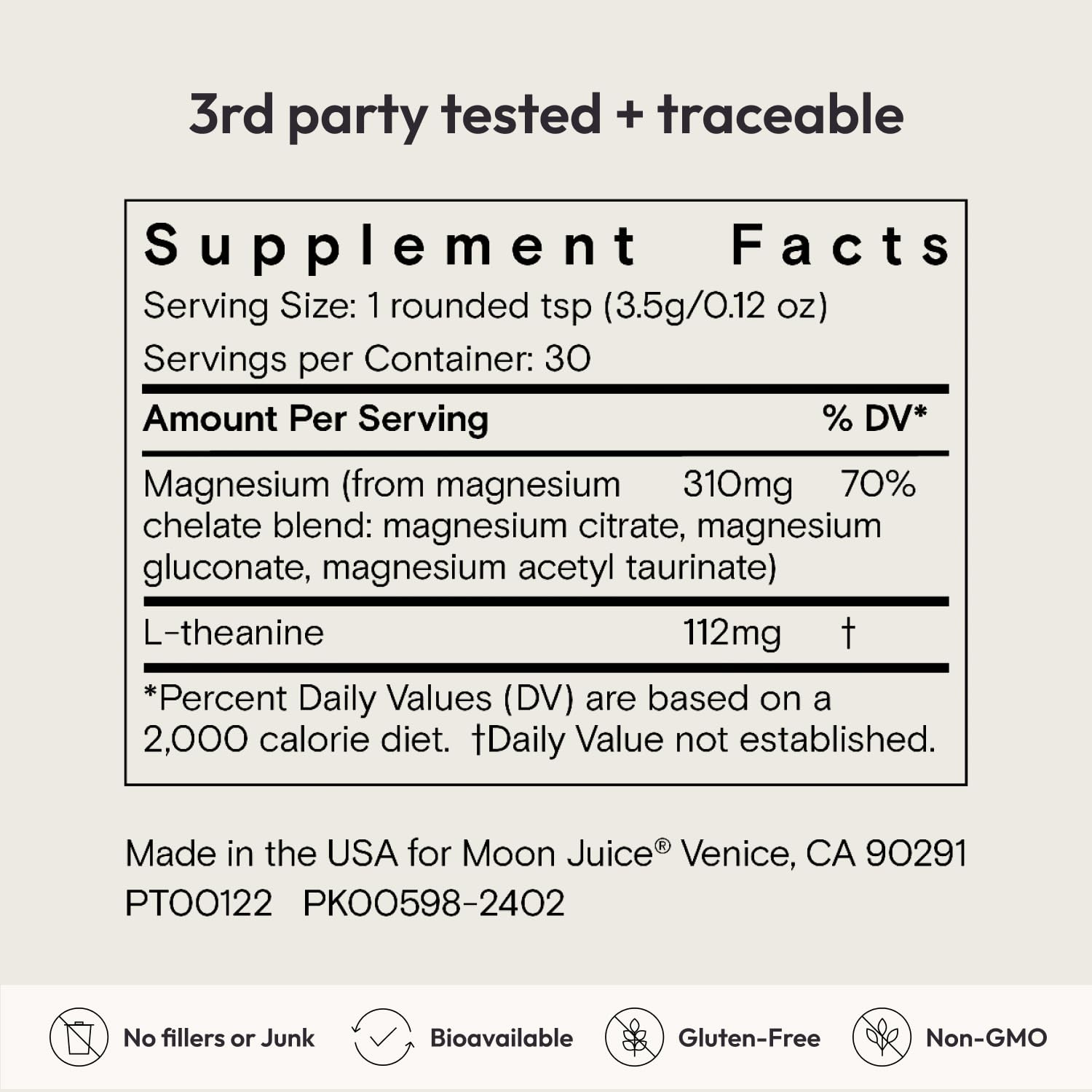 Moon Juice Magnesi-Om ingredients panel shows three magnesium forms