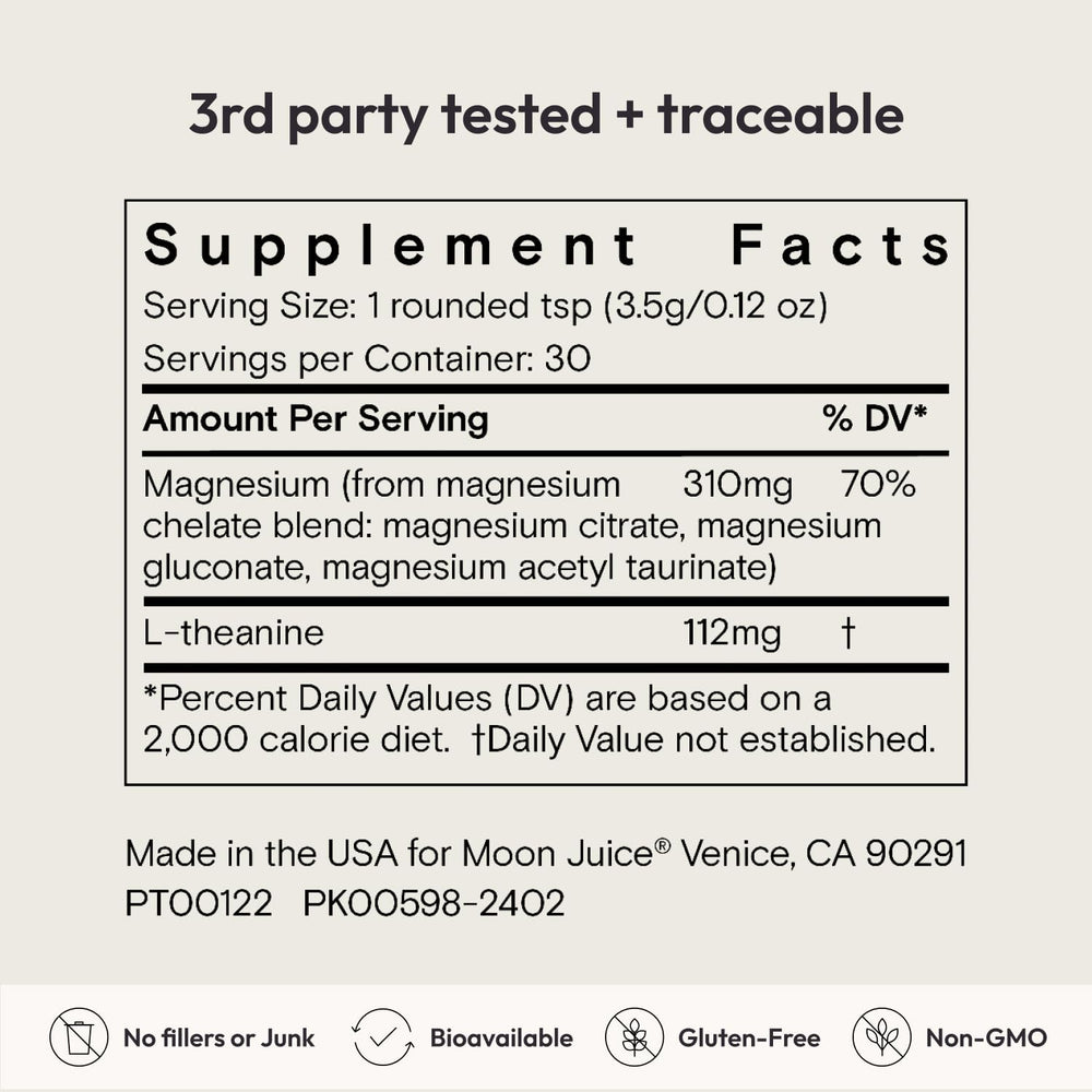 Moon Juice Magnesi-Om ingredients panel shows three magnesium forms