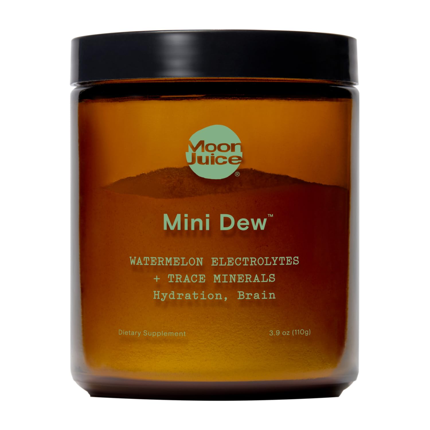 Moon Juice Mini Dew electrolytes powder being poured from the bottle for quick hydration