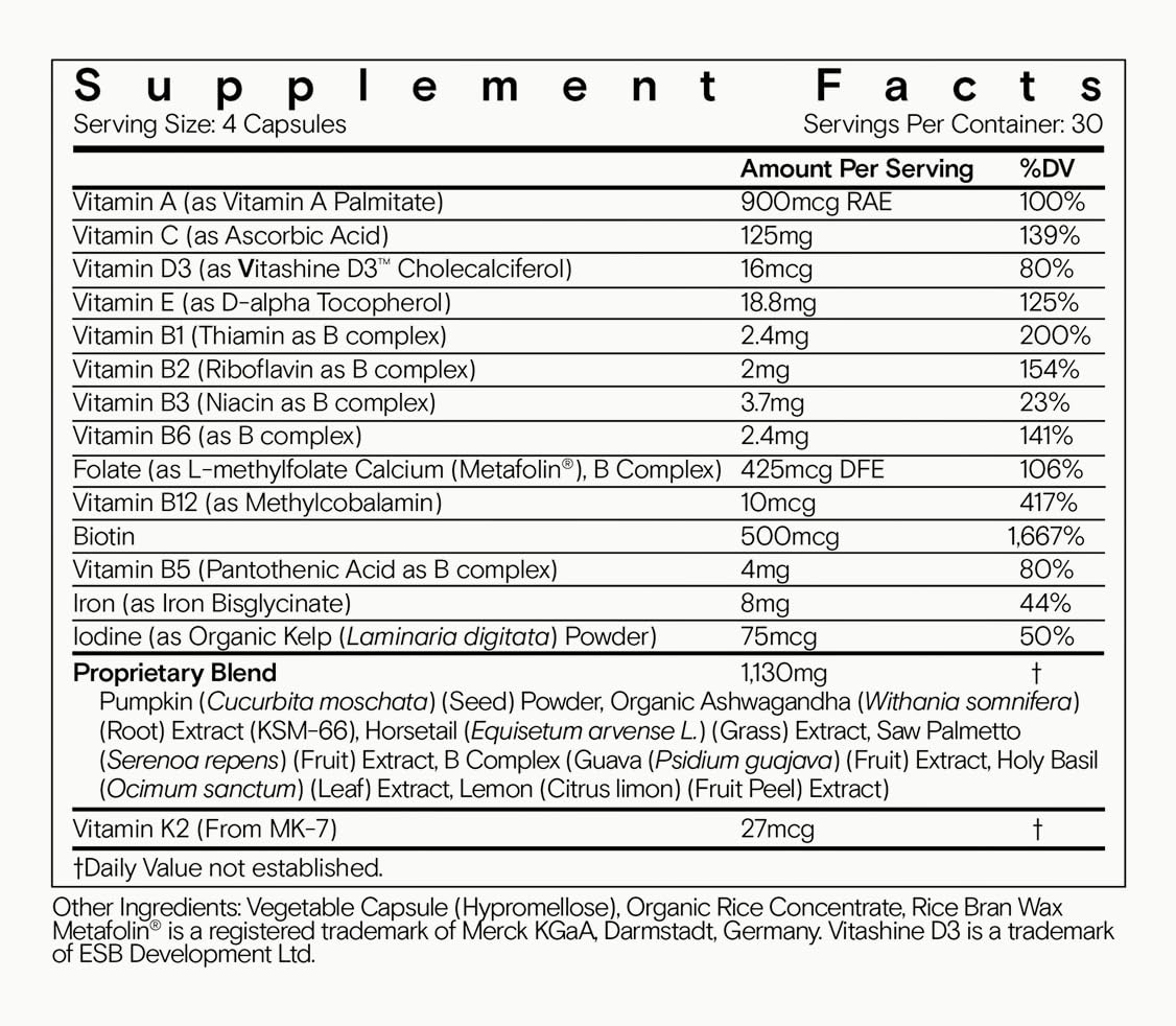 Moon Juice SuperHair packaging display emphasizing clinical-strength formula