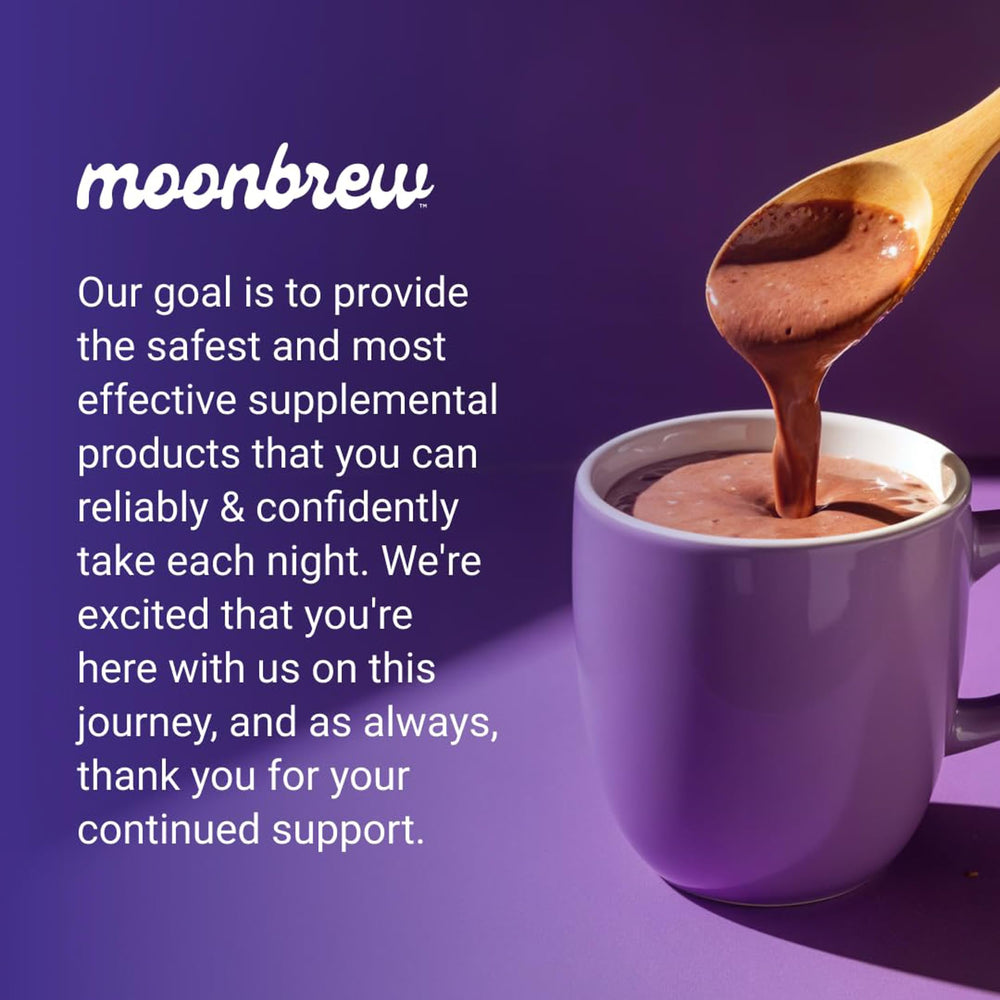 MoonBrew hot cocoa dissolving smoothly in water for an evening drink.