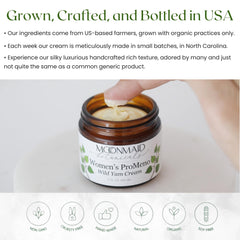MoonMaid Botanicals ProMeno Wild Yam Cream packaging emphasizing organic ingredients