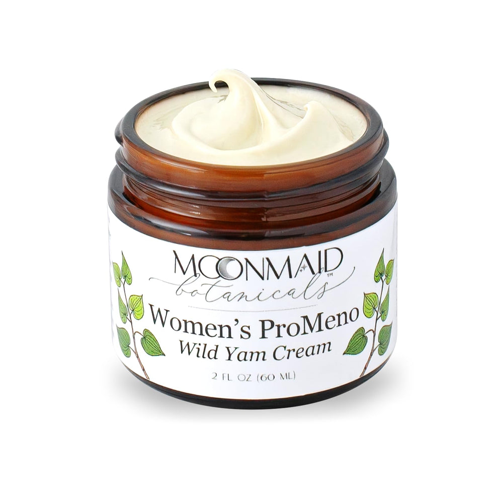 MoonMaid Botanicals ProMeno Wild Yam Cream sleep support in a calming nighttime setting