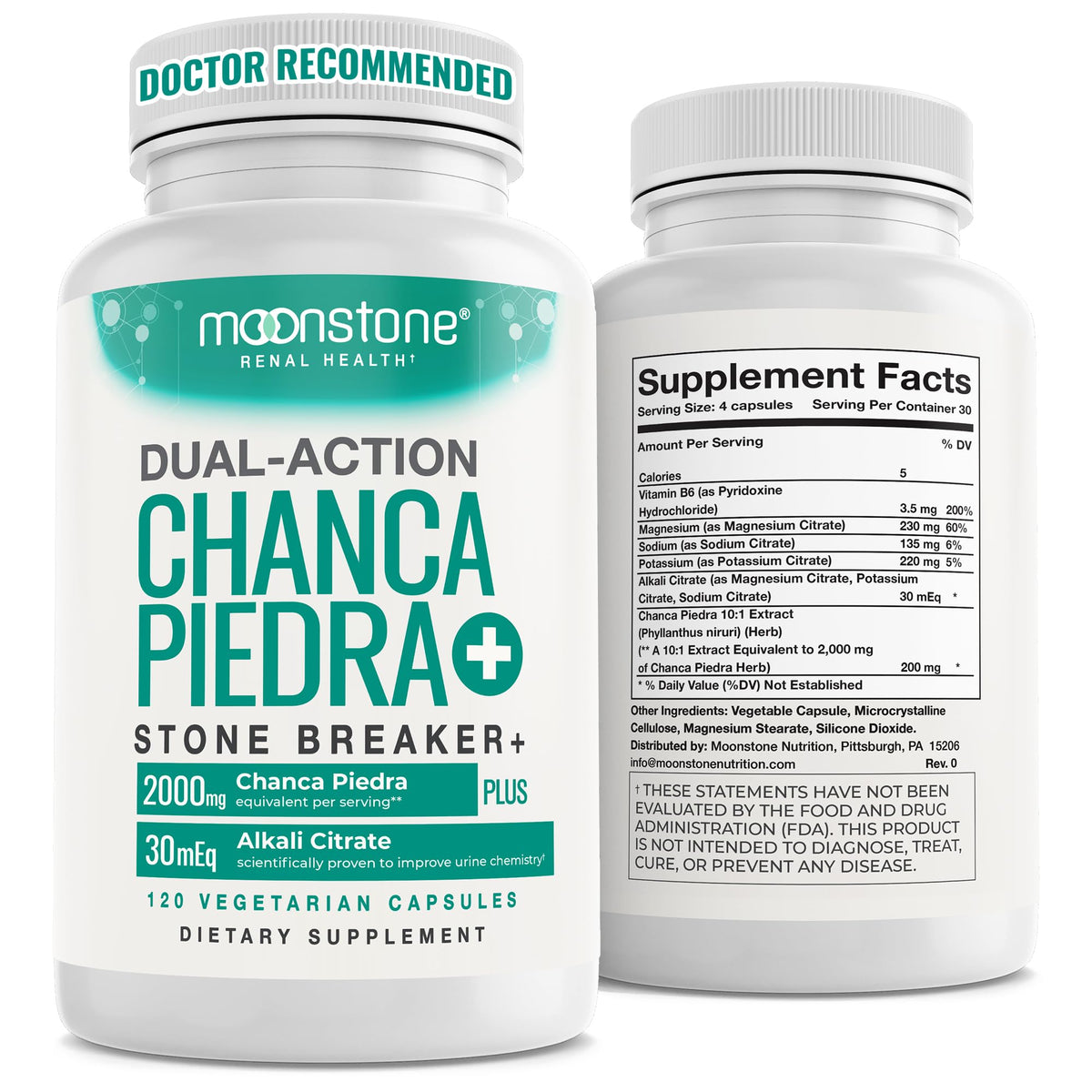 Moonstone Stone Breaker bottle closeup shows premium vegan capsules for daily urinary health.