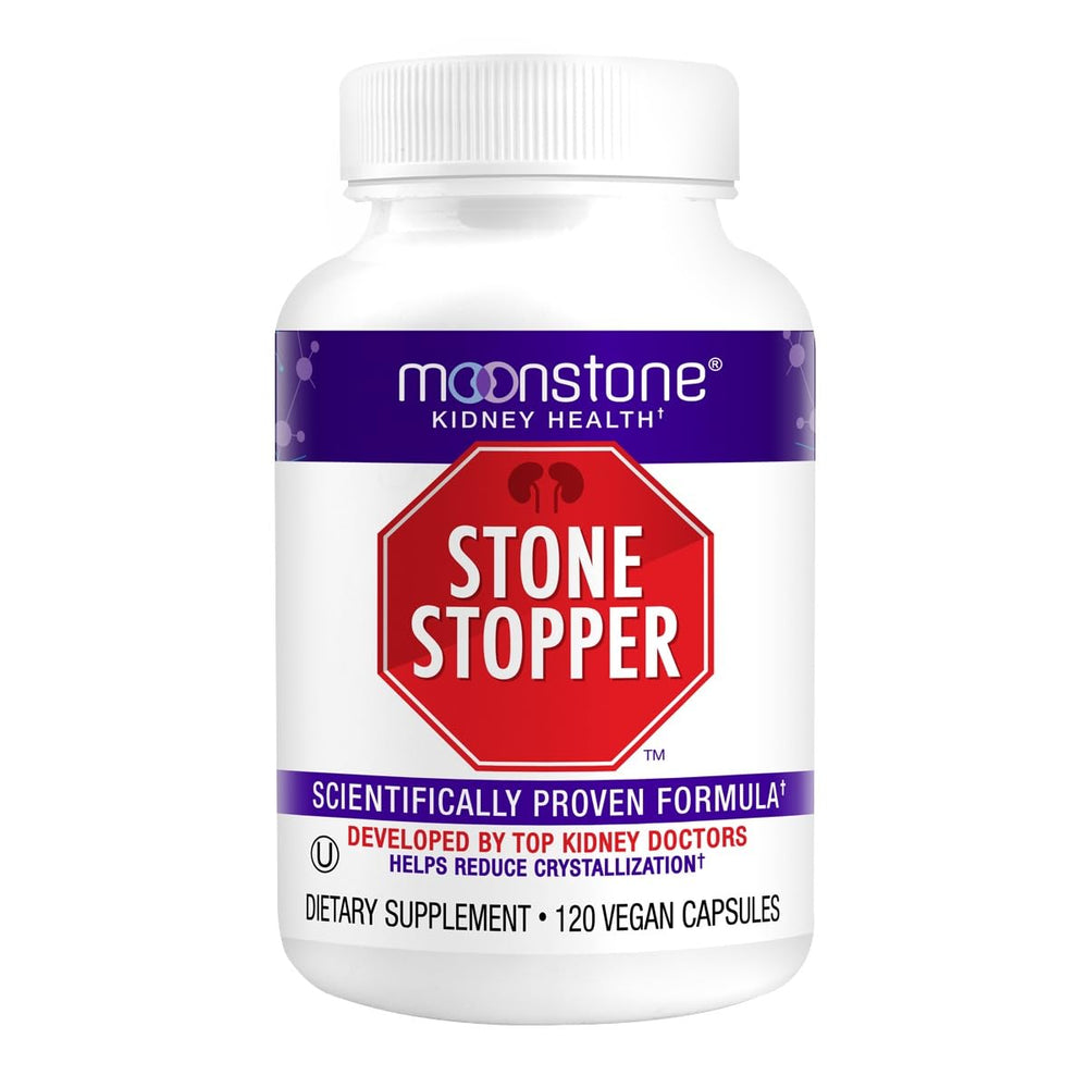 Moonstone Stone Stopper bottle shown for convenient kidney health support.
