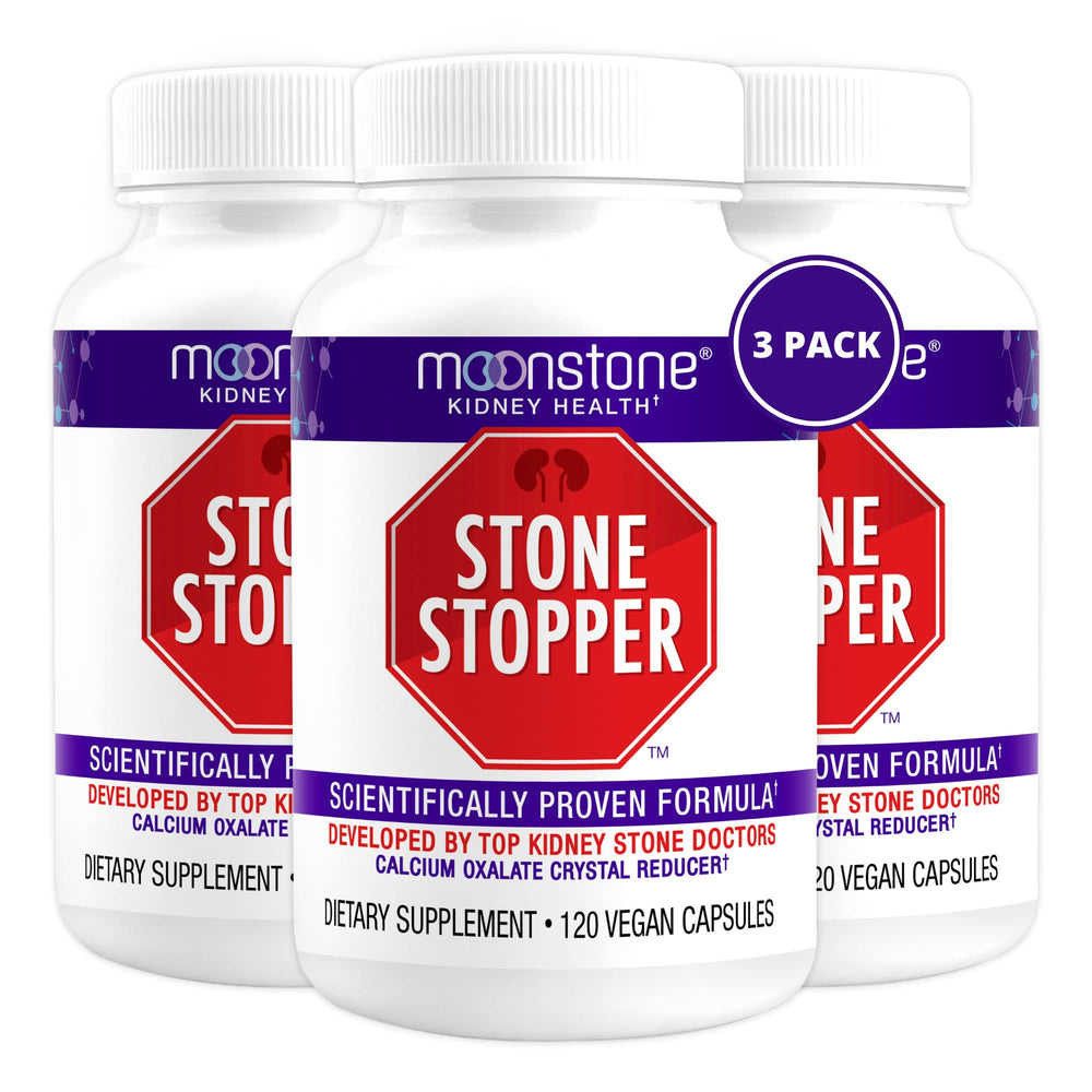 Moonstone Stone Stopper Capsules bottle for daily kidney stone risk factor support.