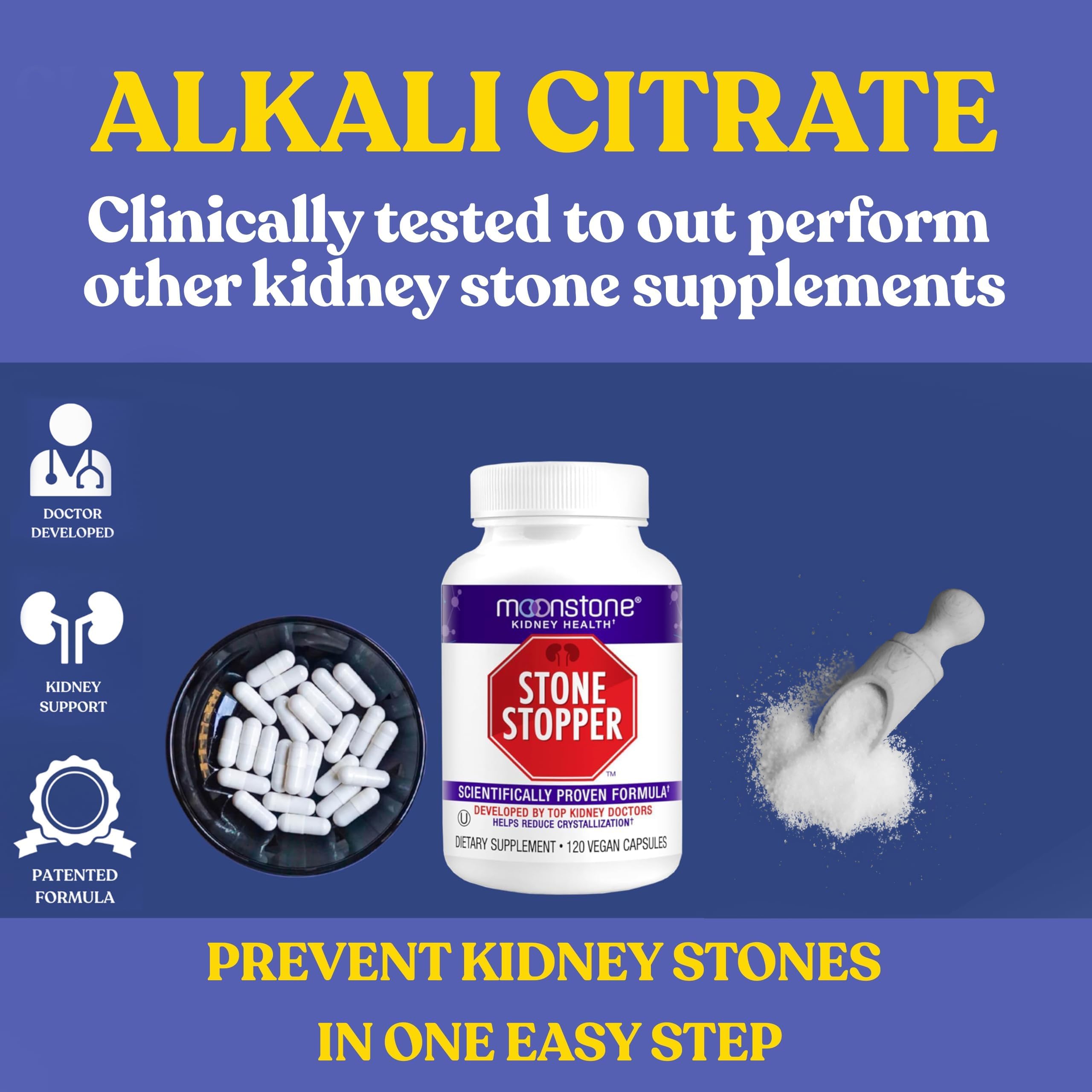Moonstone Stone Stopper capsules close-up highlights capsule texture and calcium oxalate protection.