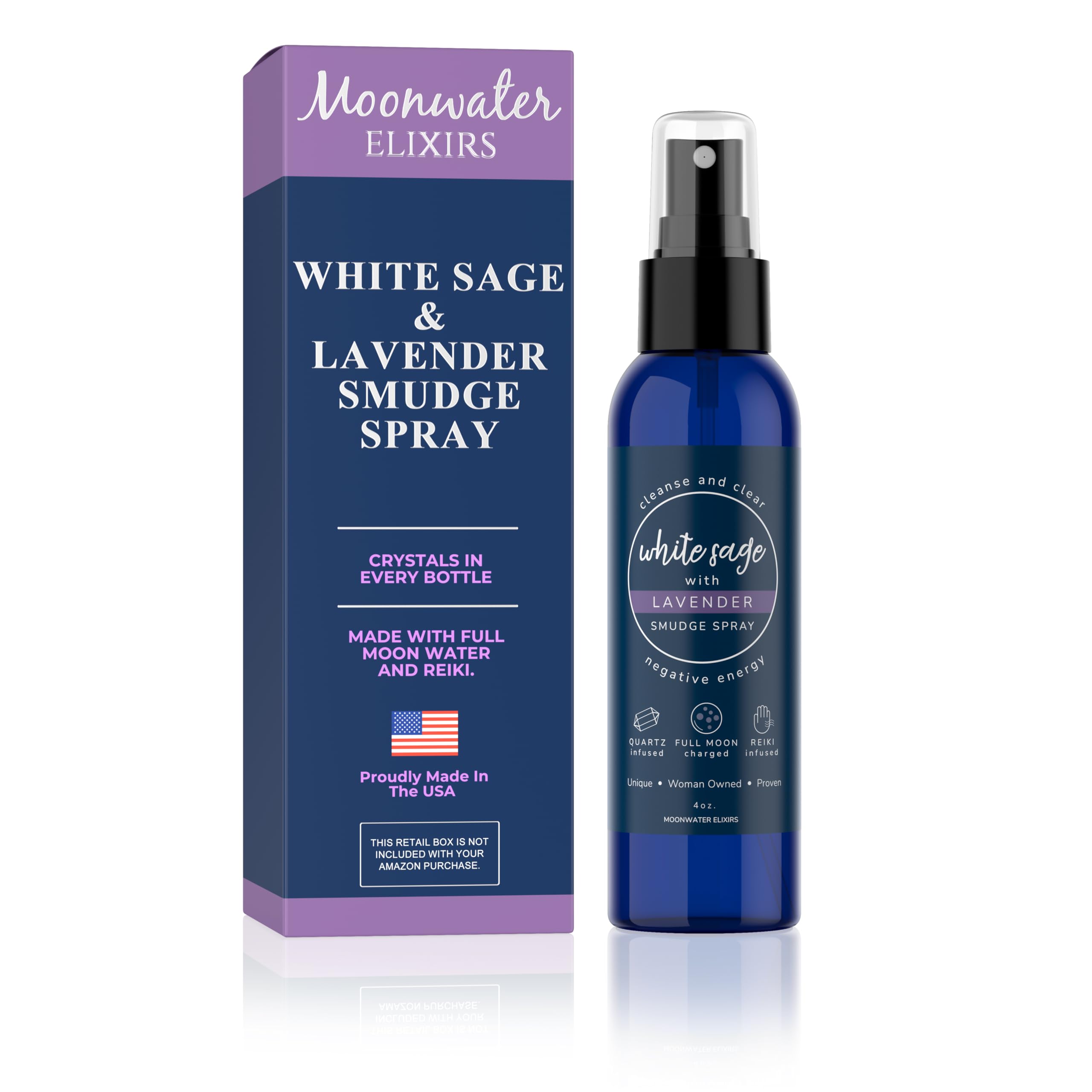 Moonwater Elixirs Lavender Sage spray bottle close-up for calming energy cleansing