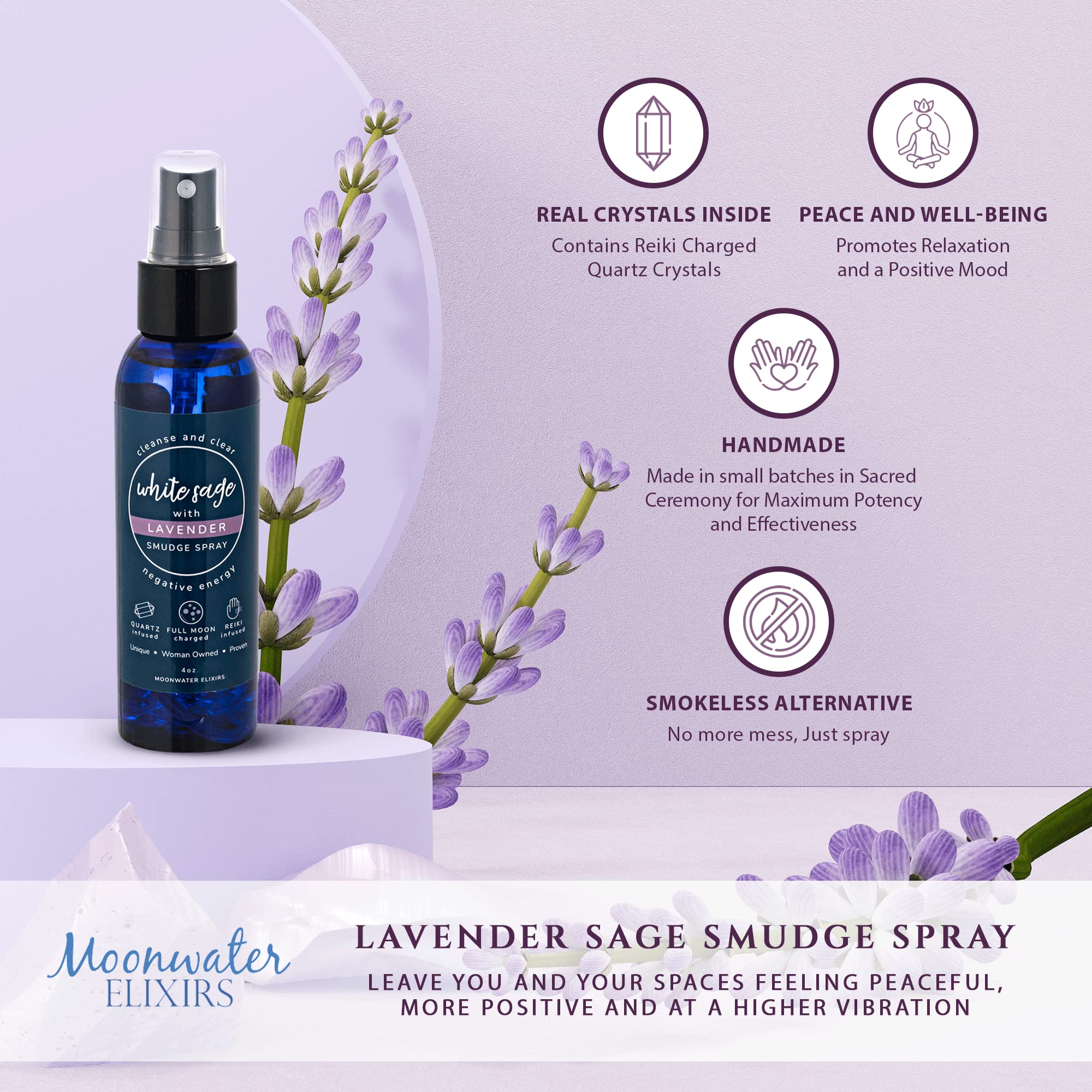 Moonwater Elixirs Lavender Sage spray bottle pour for space refreshment