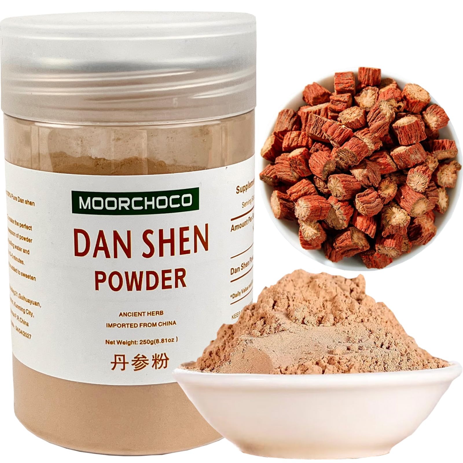 MOORCHOCO Dan Shen powder in a bag ready for daily use and easy mixing.