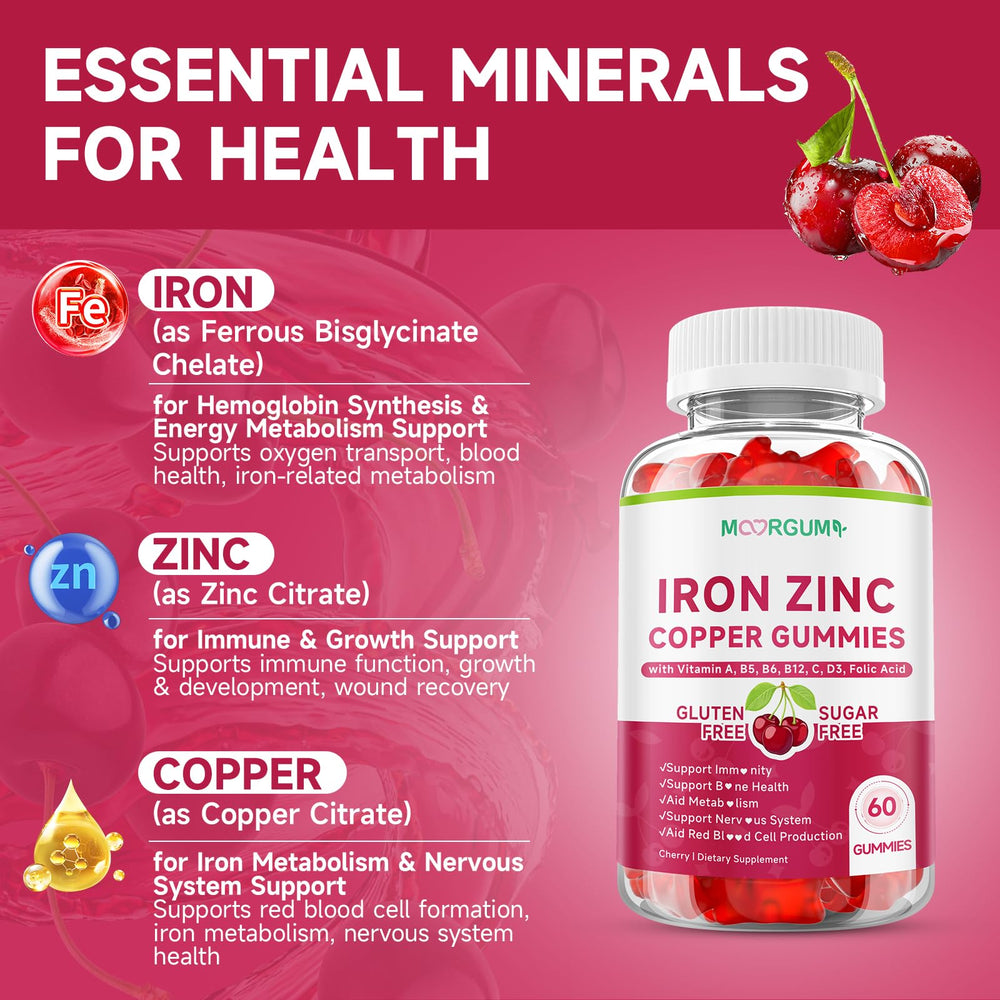 MOORGUMY cherry flavored mineral gummies provides a tasty daily supplement.