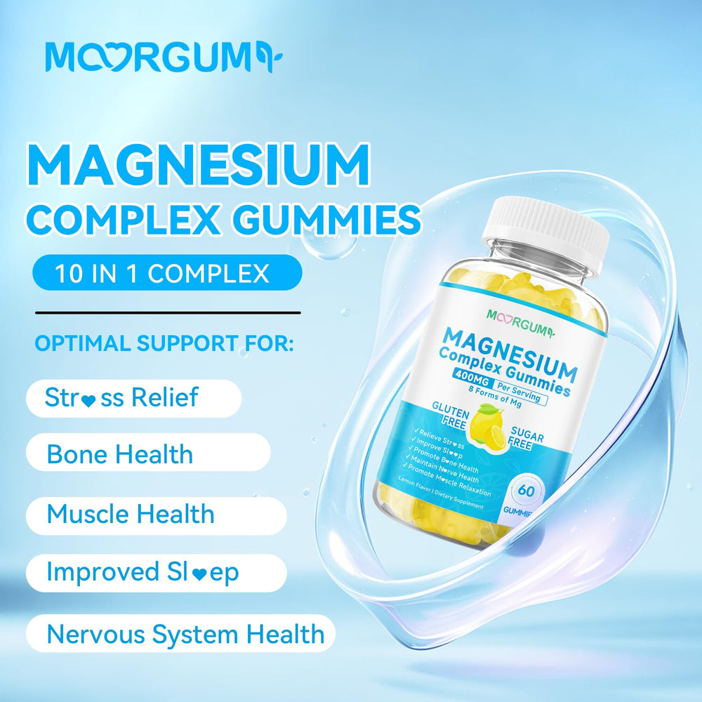 MOORGUMY Magnesium Complex Gummies closeup highlights chewy texture ideal for on-the-go use.