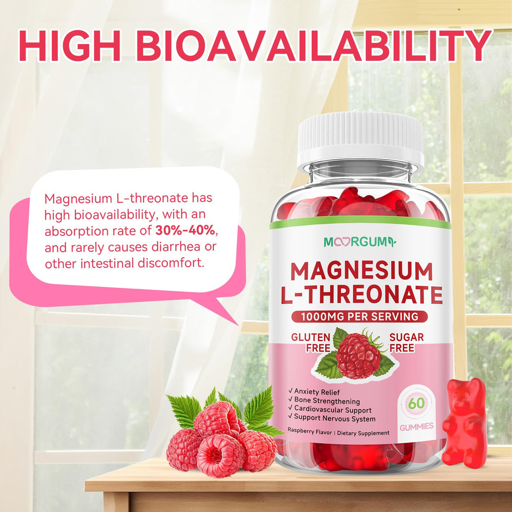 MOORGUMY Magnesium L-threonate gummies packaging emphasizes purity and GMP standards.