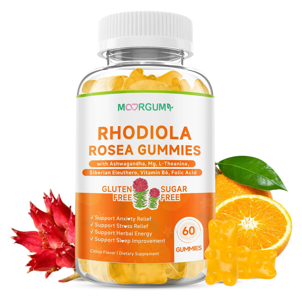 MOORGUMY Rhodiola Gummies bottle front for daily stress support