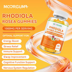 MOORGUMY Rhodiola Rosea Gummies close-up showing natural color for daily resilience