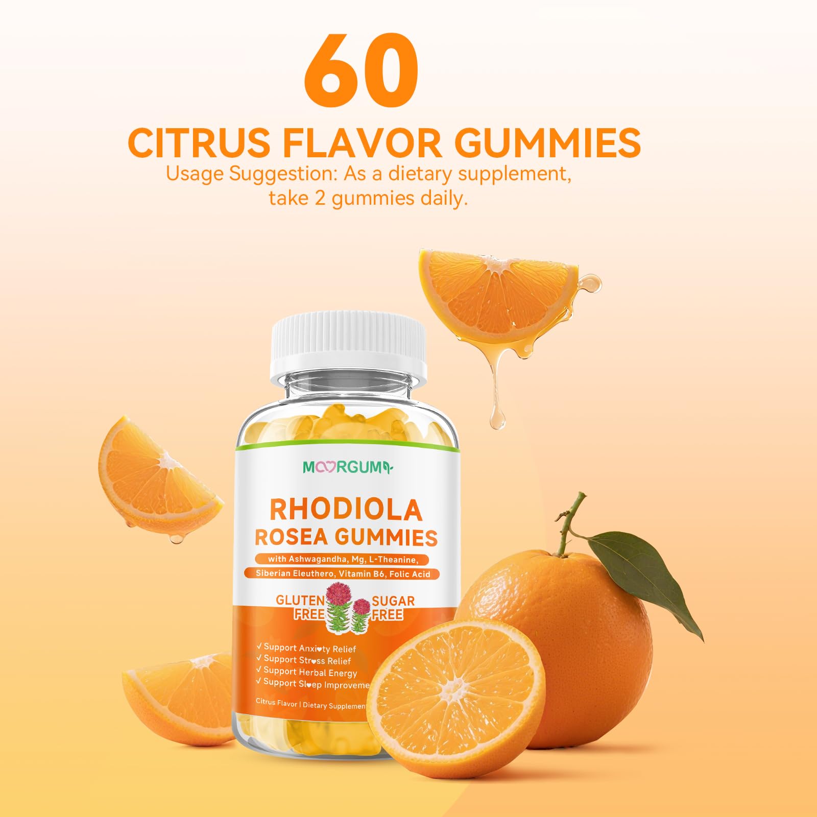 MOORGUMY Rhodiola Gummies 60-count packaging for convenient daily use