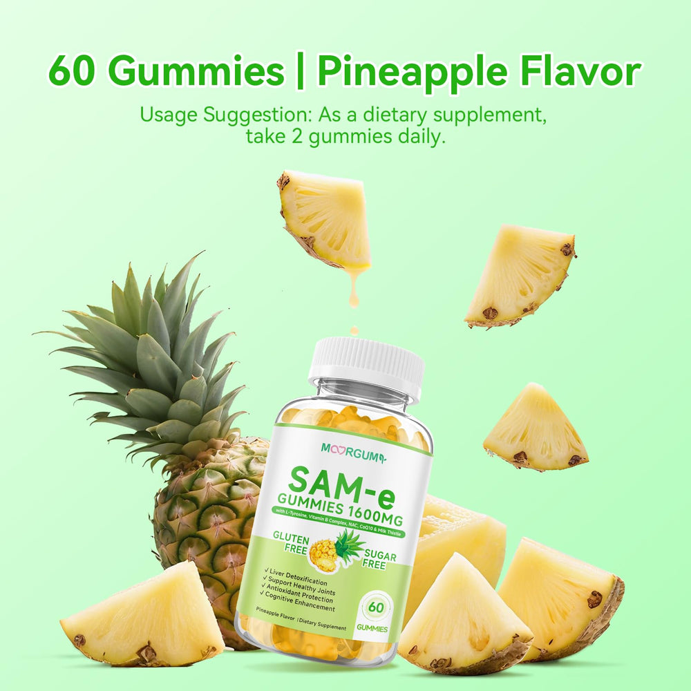 MOORGUMY Serving spoon beside gummies illustrates easy daily intake