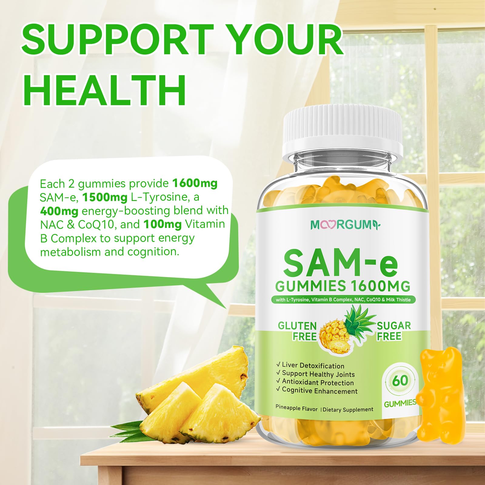 MOORGUMY sugar-free and gluten-free label communicates allergen-friendly gummies