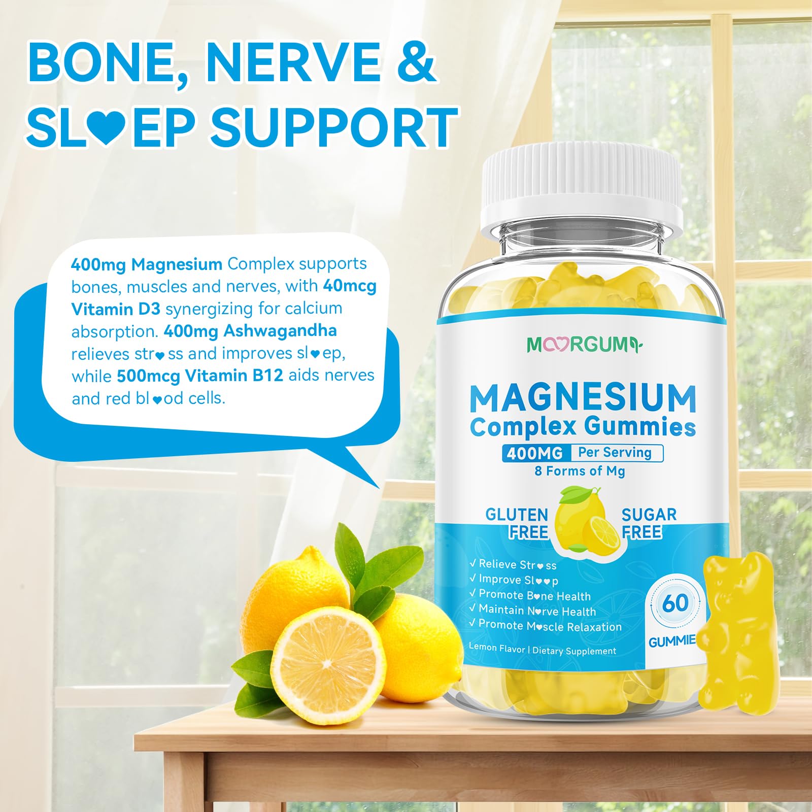 MOORGUMY Zero-sugar lemon gummy image conveys a tasty, sugar-conscious choice.