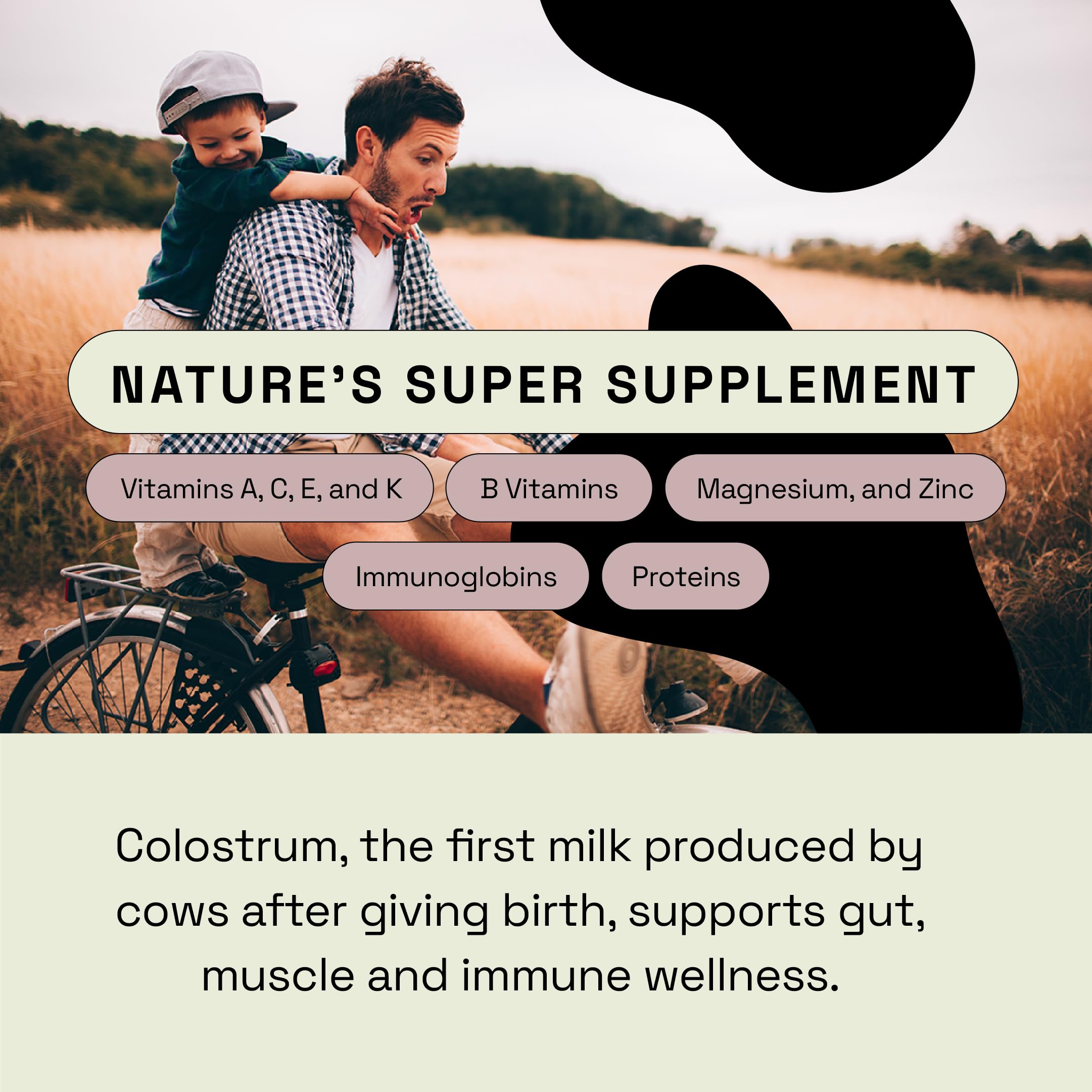 MOOVE colostrum powder measuring scoop ready to mix with beverages.