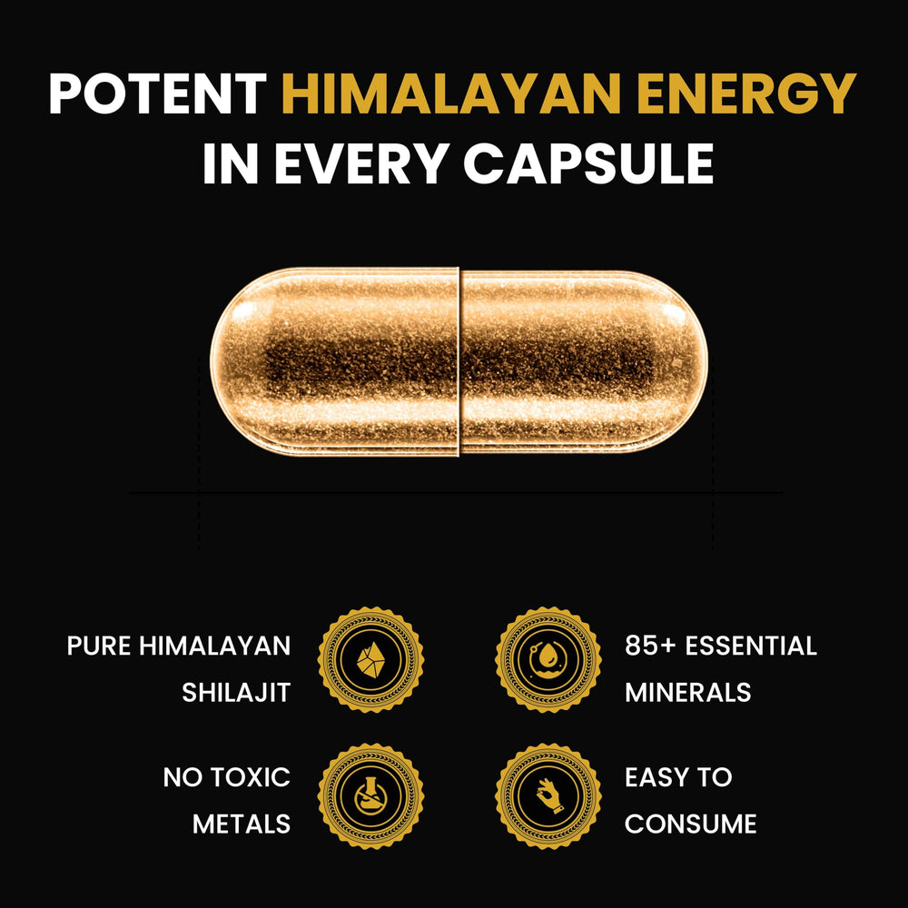 MORARE high-potency Shilajit ingredient illustration suggests stronger energy and stamina