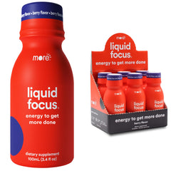 More Labs Liquid Focus bottle front view showing the product for focused energy on the go.