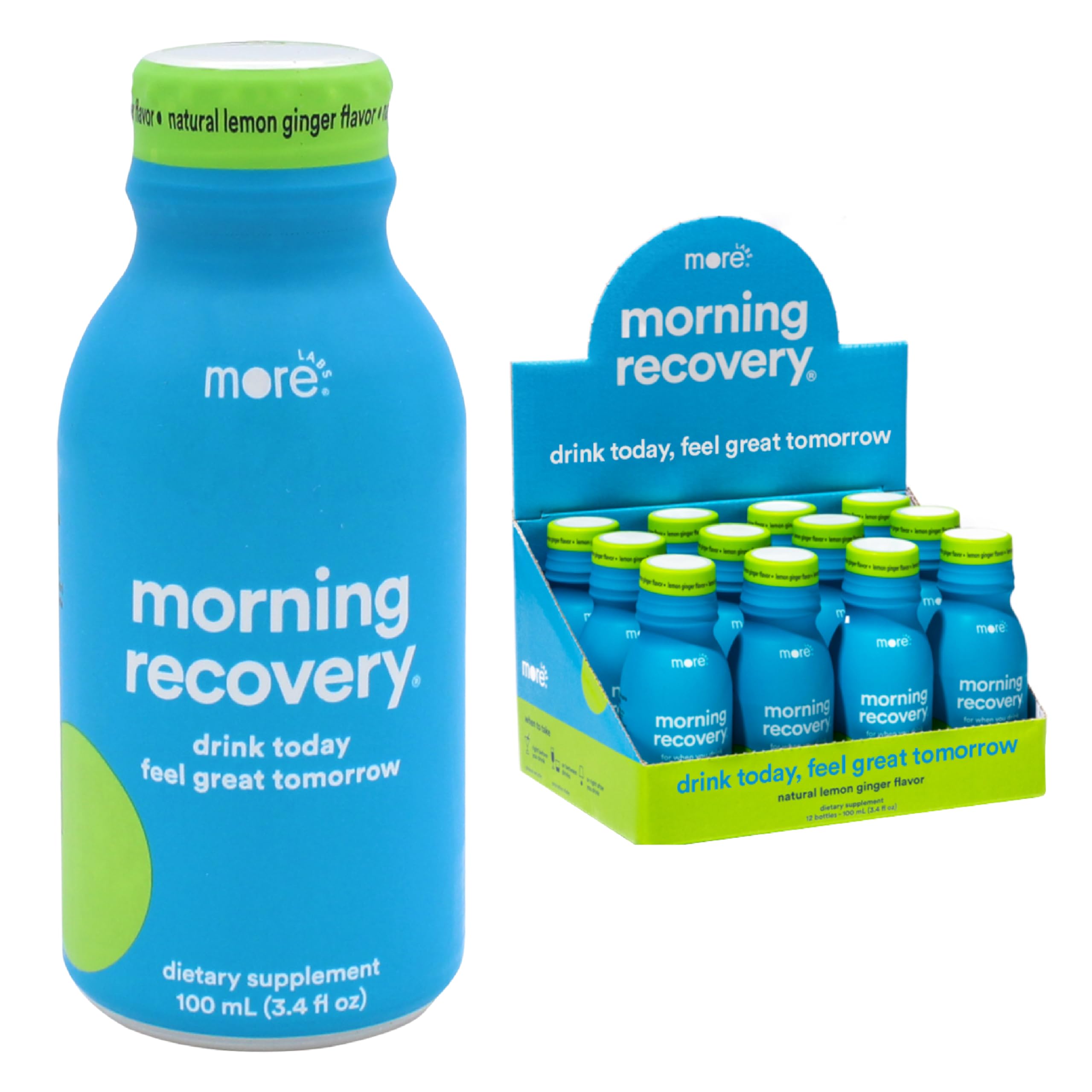 More Labs Morning Recovery bottle pour supports on-the-go hydration between drinks.