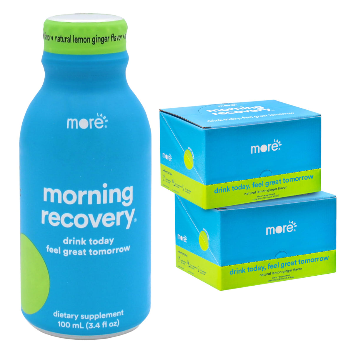 More Labs Morning Recovery bottle ready to hydrate after drinking.