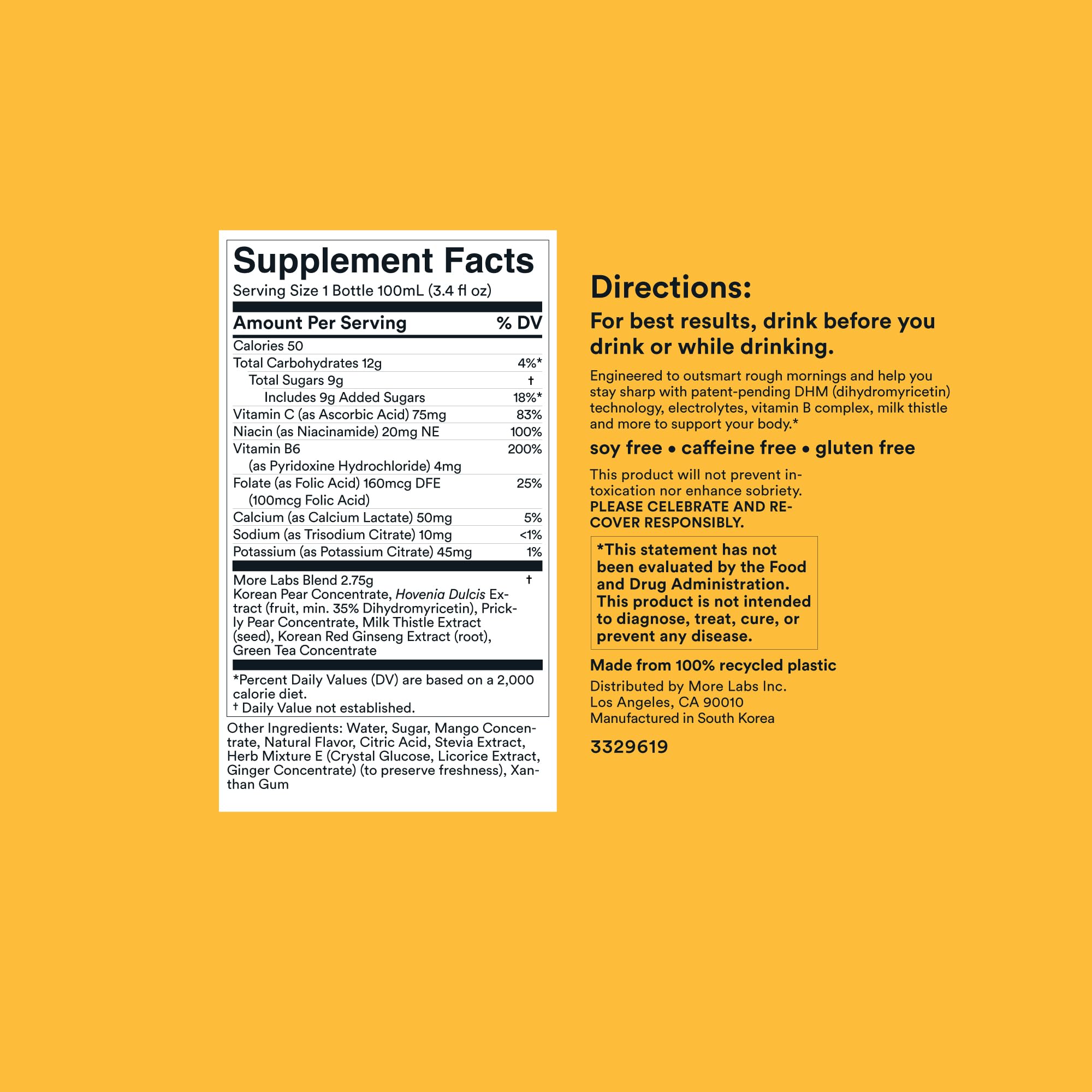 Morning Recovery label close up highlighting vegan gluten free non-GMO notes