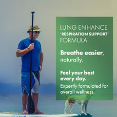 User about to take Lung Enhance as part of a Pranayama-inspired routine.