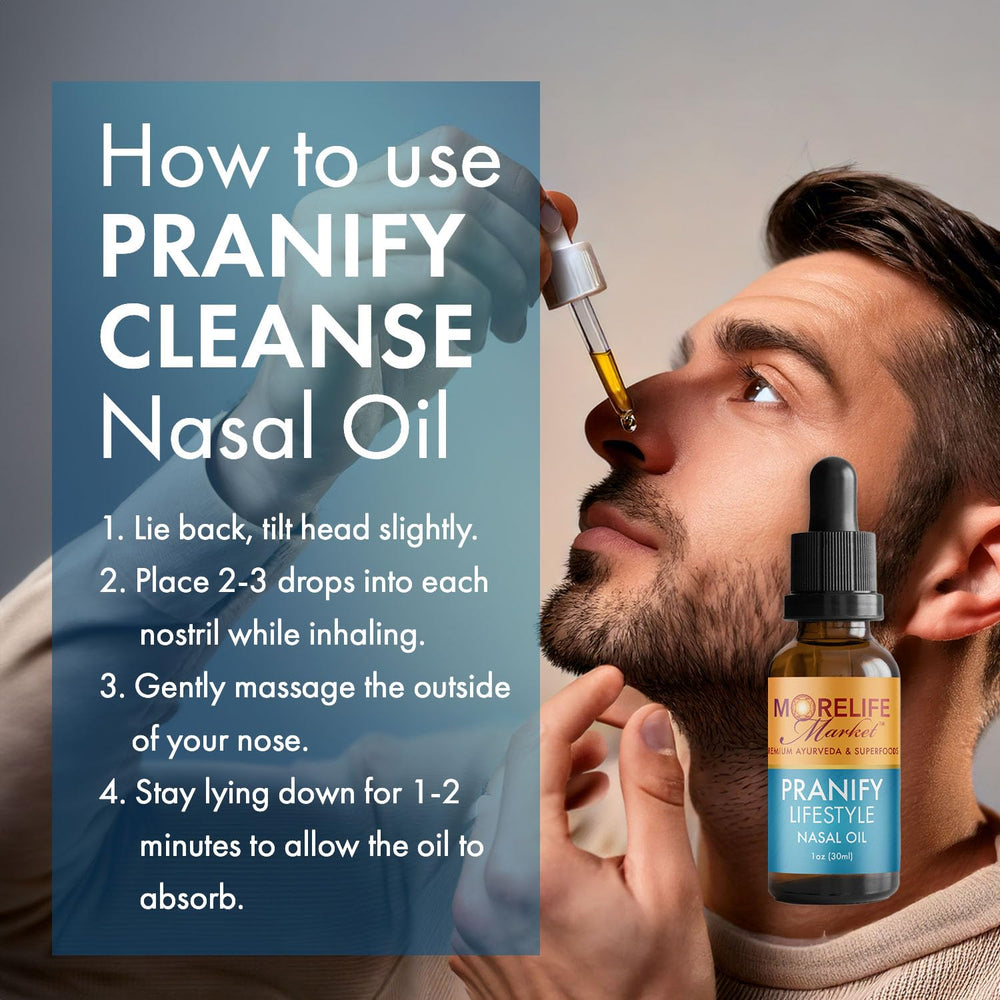 MoreLife Market Pranify Cleanse Nasya Oil ingredients close-up for daily use.