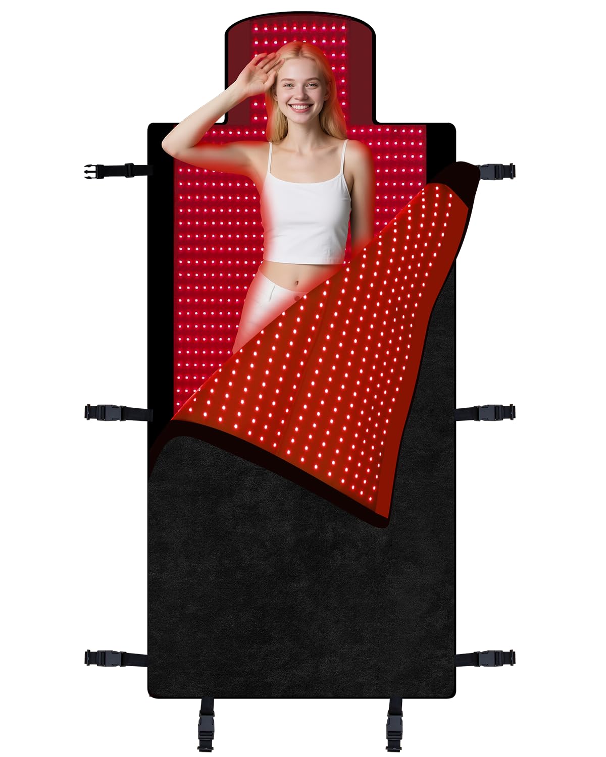 Morespond full-body red light therapy mat covers neck to toes for home use.