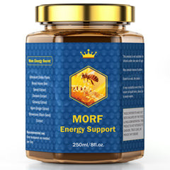 MORF Energy Support honey-date-pecan-ginger jar front, ready for a quick energy boost.