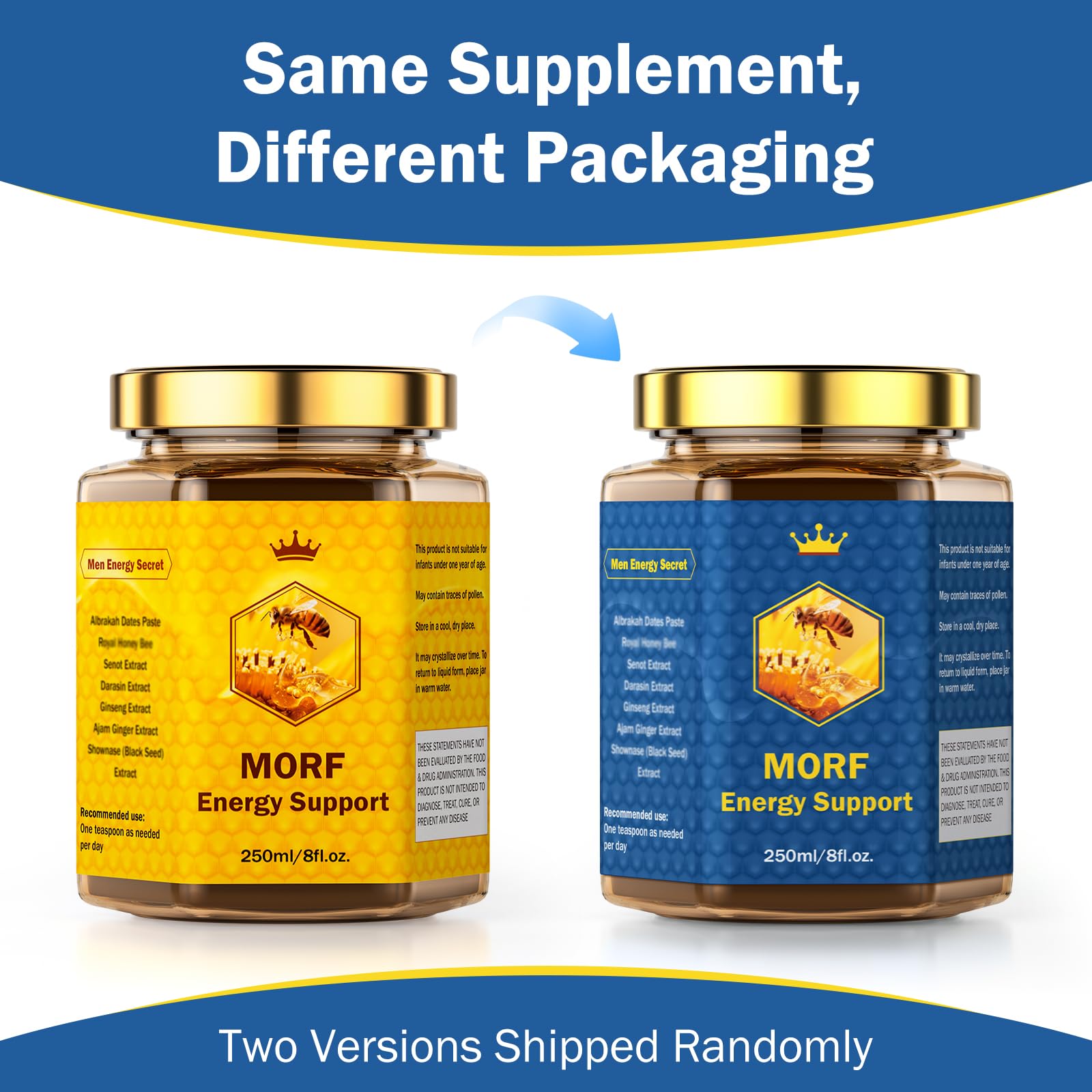 MORF Energy Support jar on kitchen counter for quick nourishment.
