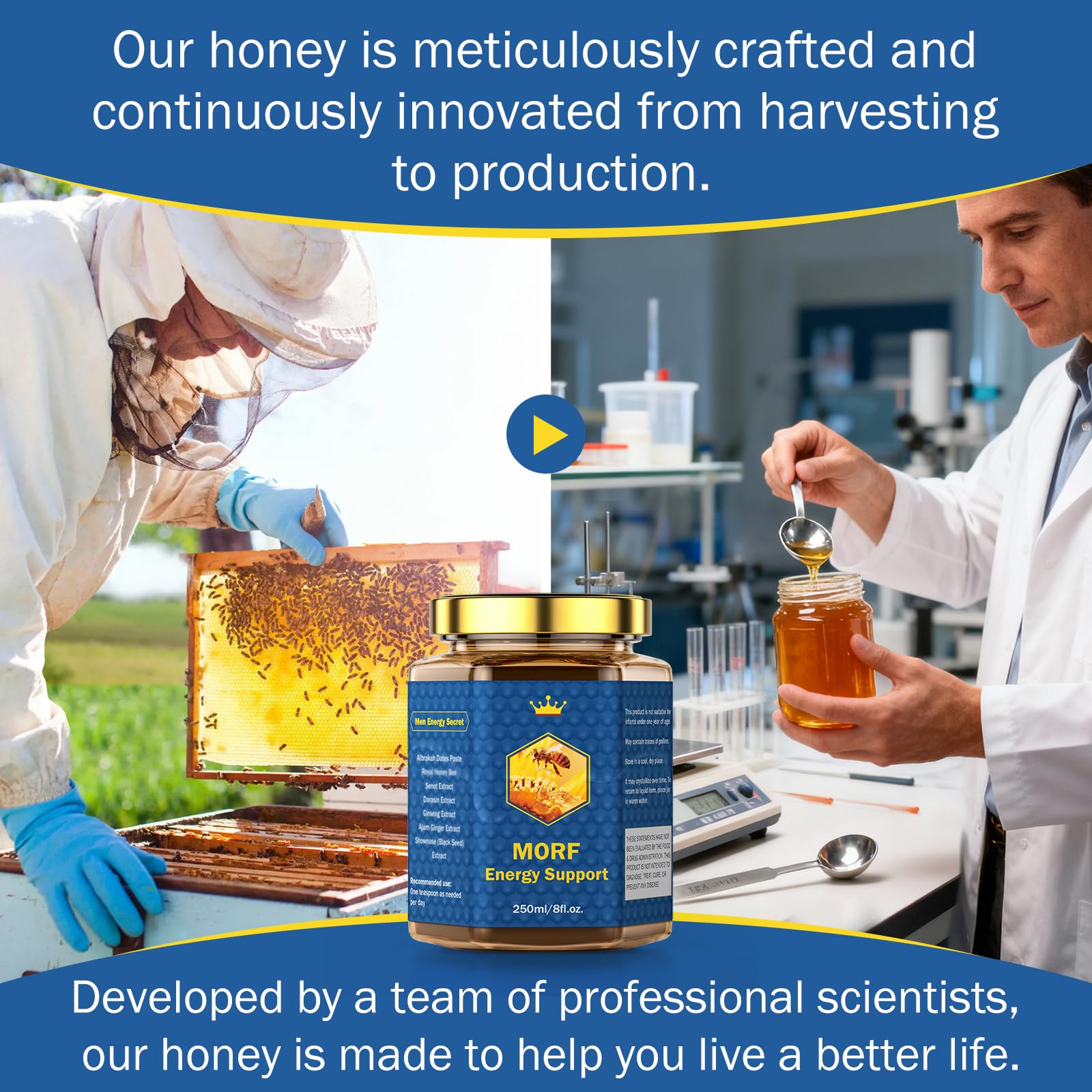MORF Energy Support label closeup highlighting clean-label, additive-free ingredients.