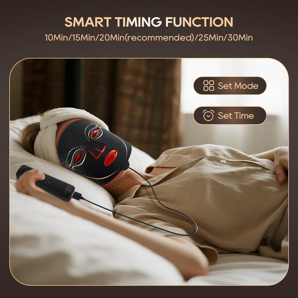 Morfone red light mask soft silicone construction for gentle facial contact.